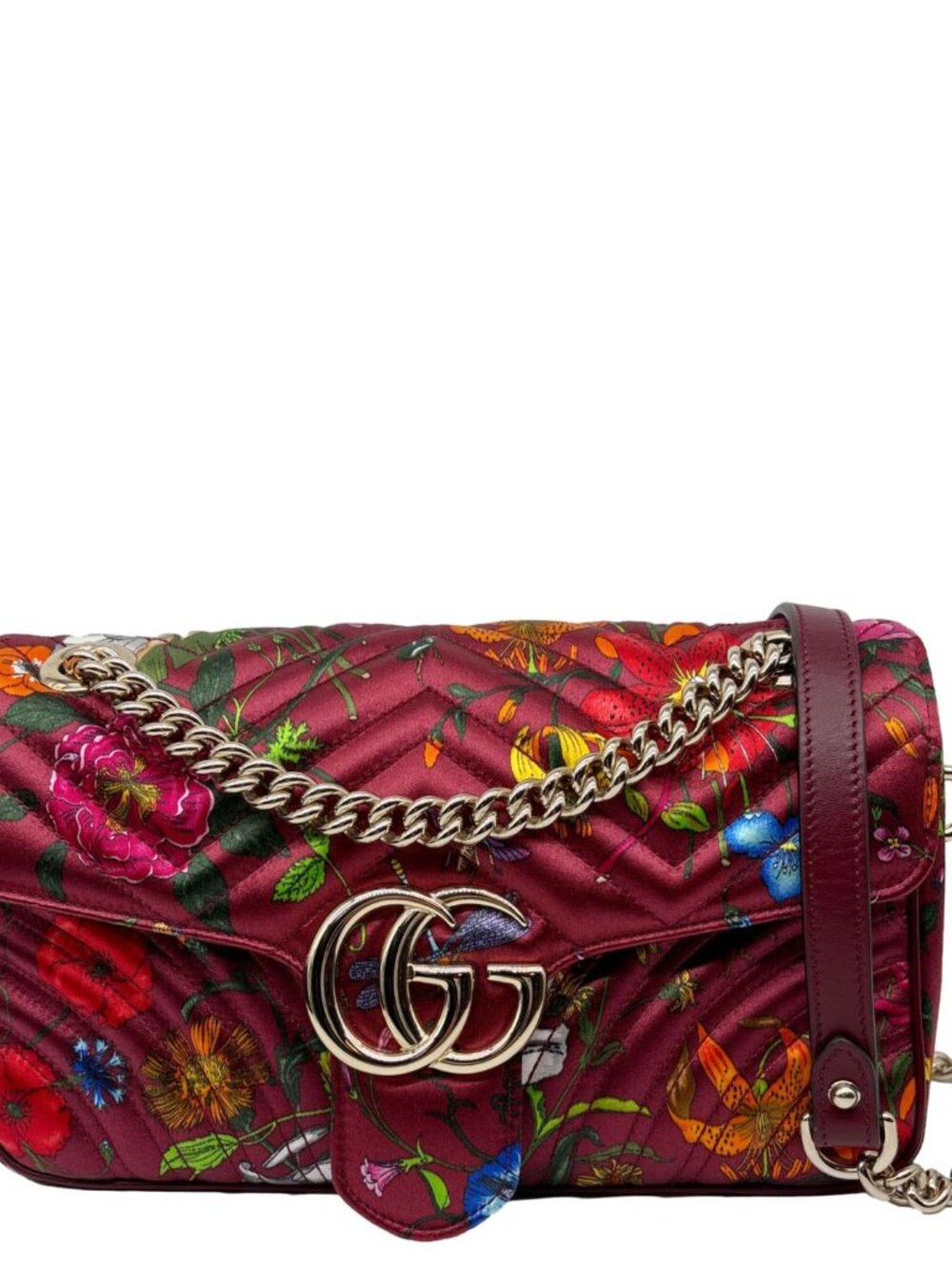 Gucci GG Marmont Small Floral Leather Shoulder Bag Burgundy 811237